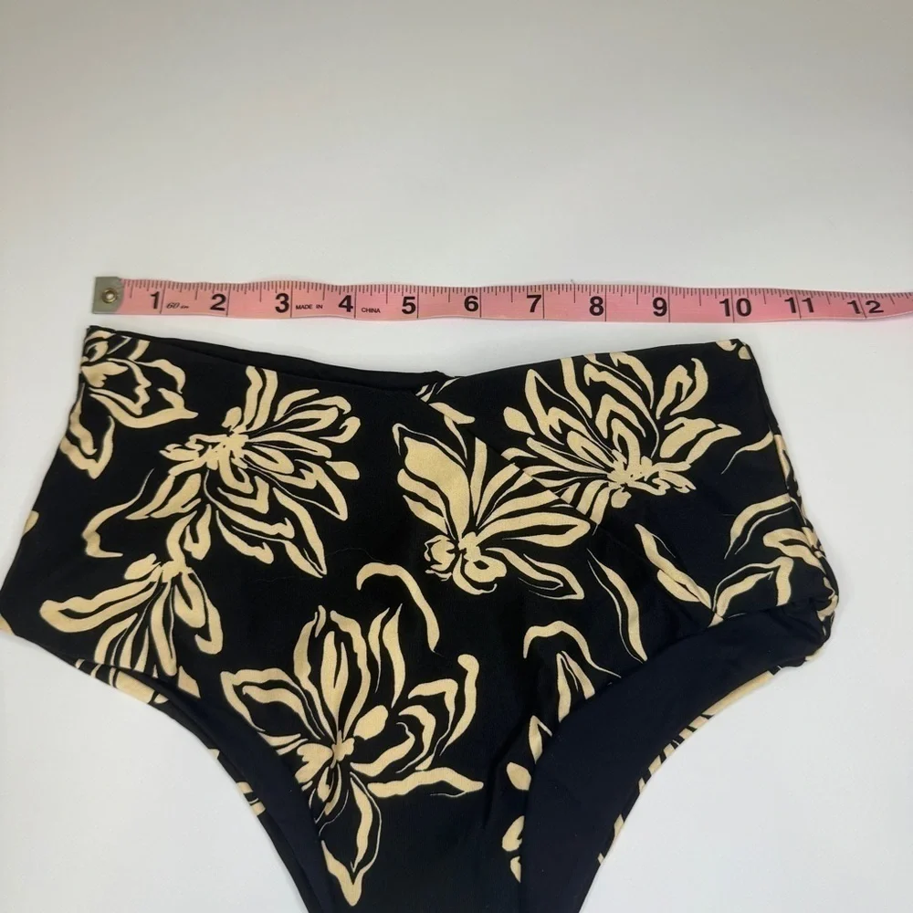 NWT L*Space High Tide Bikini Bottom XS Black Floral Retro High Waist